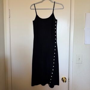 Aqua Black Midi Dress with White Button Accents size S
